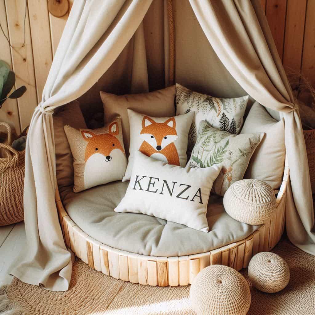 Decoration theme animaux de la foret coin lecture personnalise avec le prenom kenza