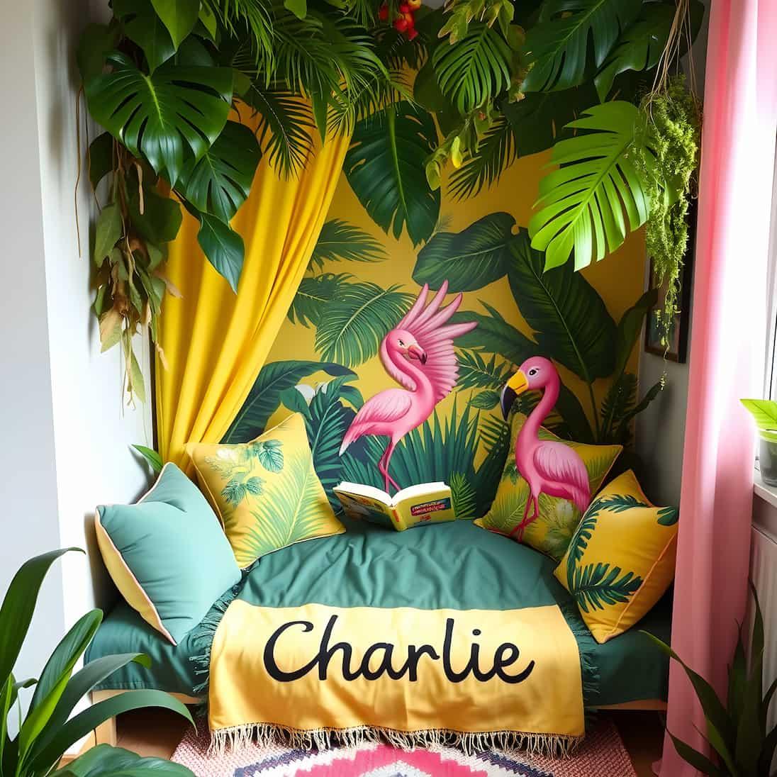 Decoration zen jungle tropicale personnalisee avec le prenom charlie