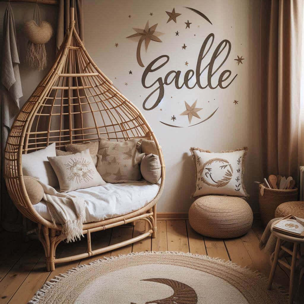 Deocration boheme couleurs beige et blanc personnalise avec le prenom gaelle