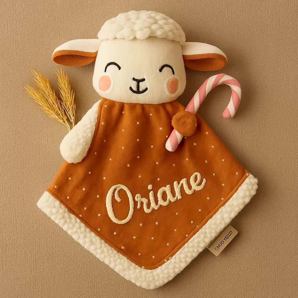 Doudou mouton trop mignon personnalise avec le prenom oriane poetique cadeau bebe artisanal