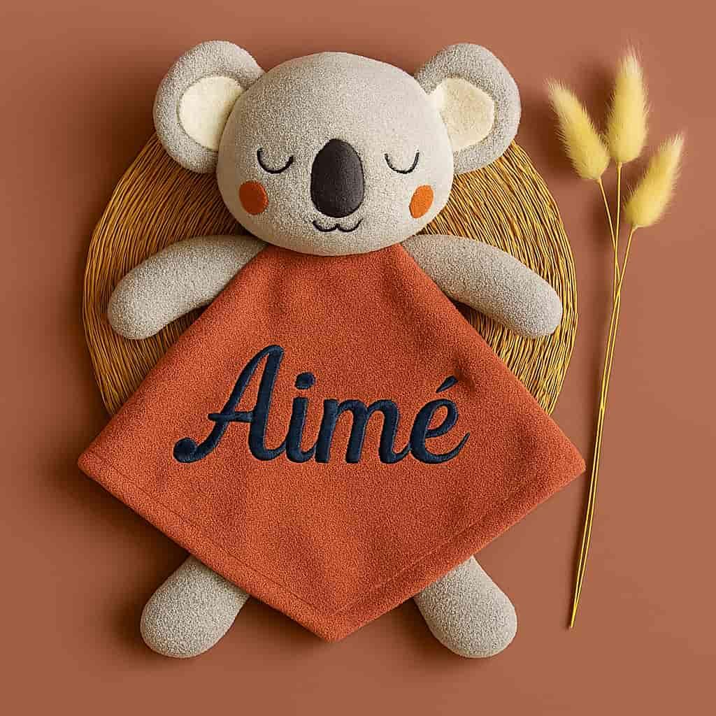Doudou peluche koala personnalise avec le prenom aime