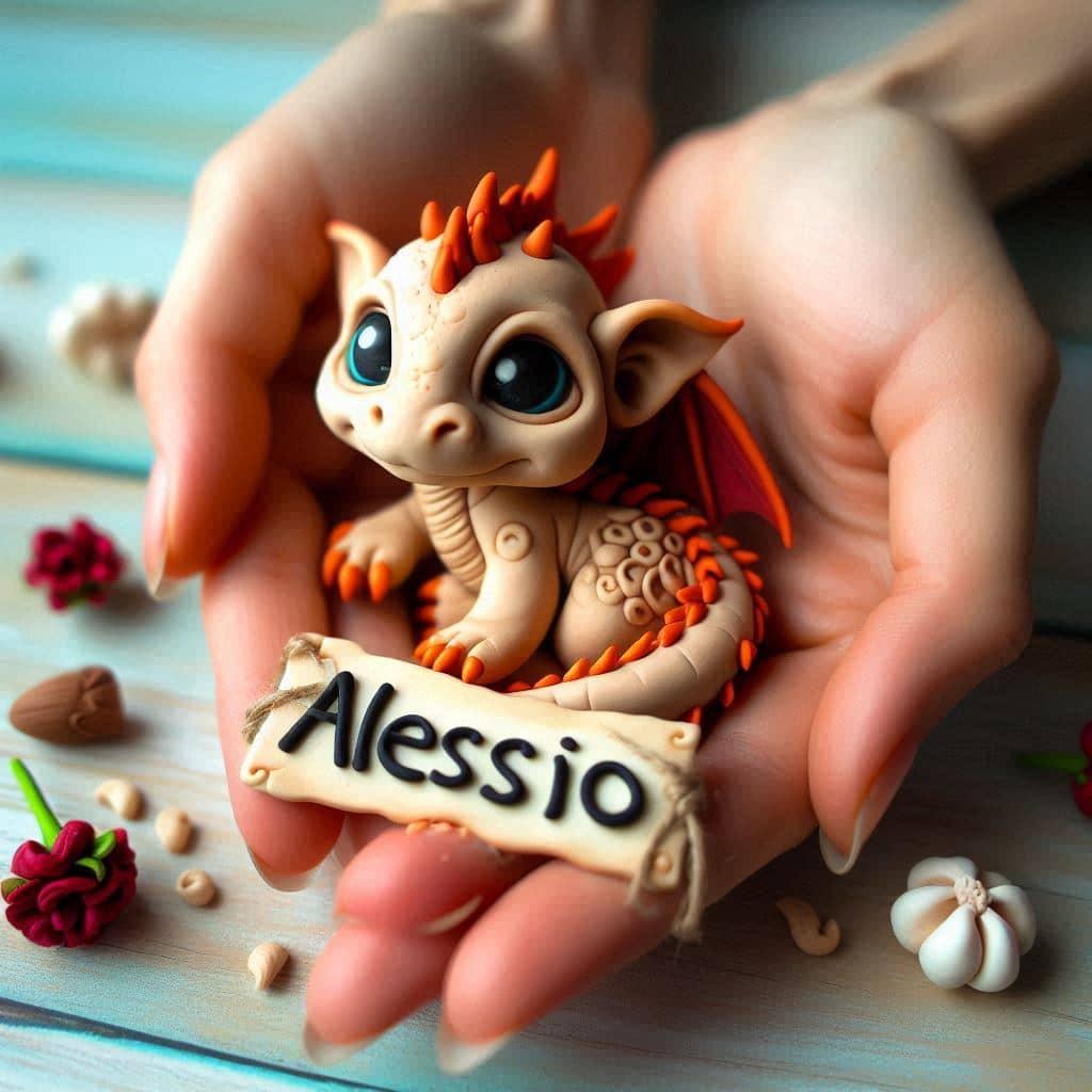 Dragon en fimo personnalise avec le prenom alessio