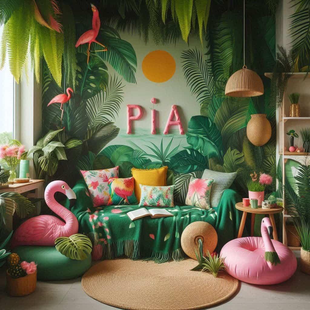 Espace de lecture decoration theme jungle immersion totale personnalise avec le prenom pia