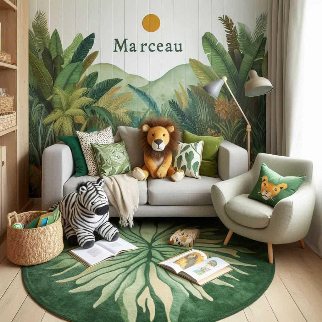 Espace detente pour enfant personnalise avec le prenom marceau theme jungle