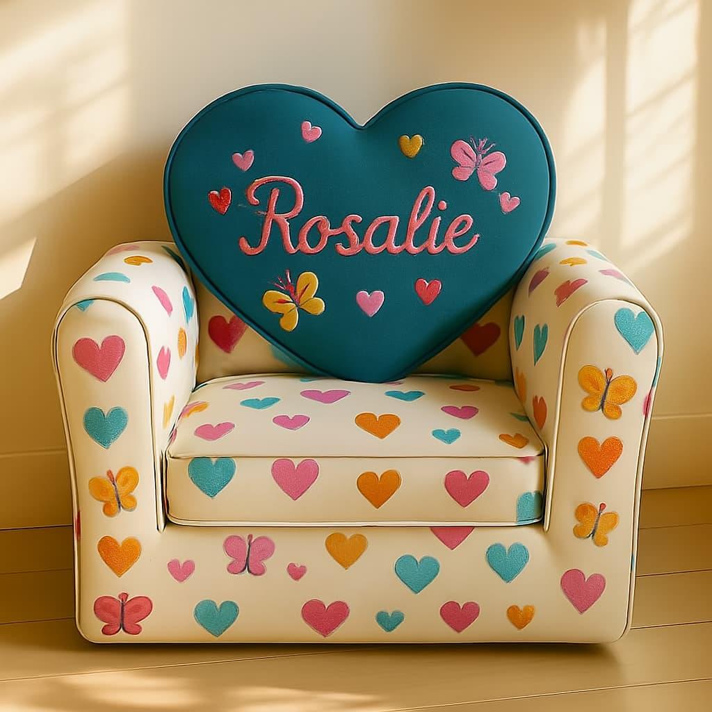 Fauteuil pour enfant personnalise avec le prenom rosalie couleur multicolore