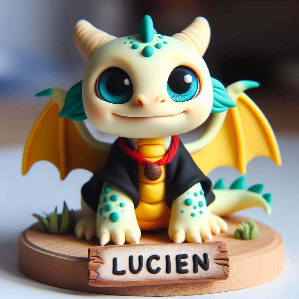 Figurine en fimo d un petit dragon personnalise avec le prenom lucien