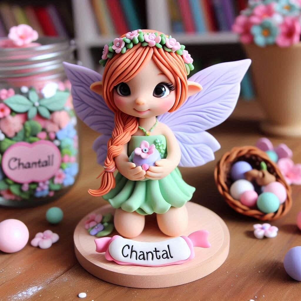 Figurine en fimo d une petite fille fee personnalise avec le prenom chantal