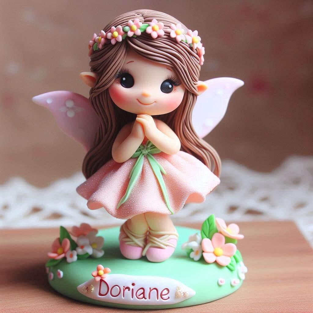 Figurine en fimo d une petite fille fee personnalise avec le prenom doriane