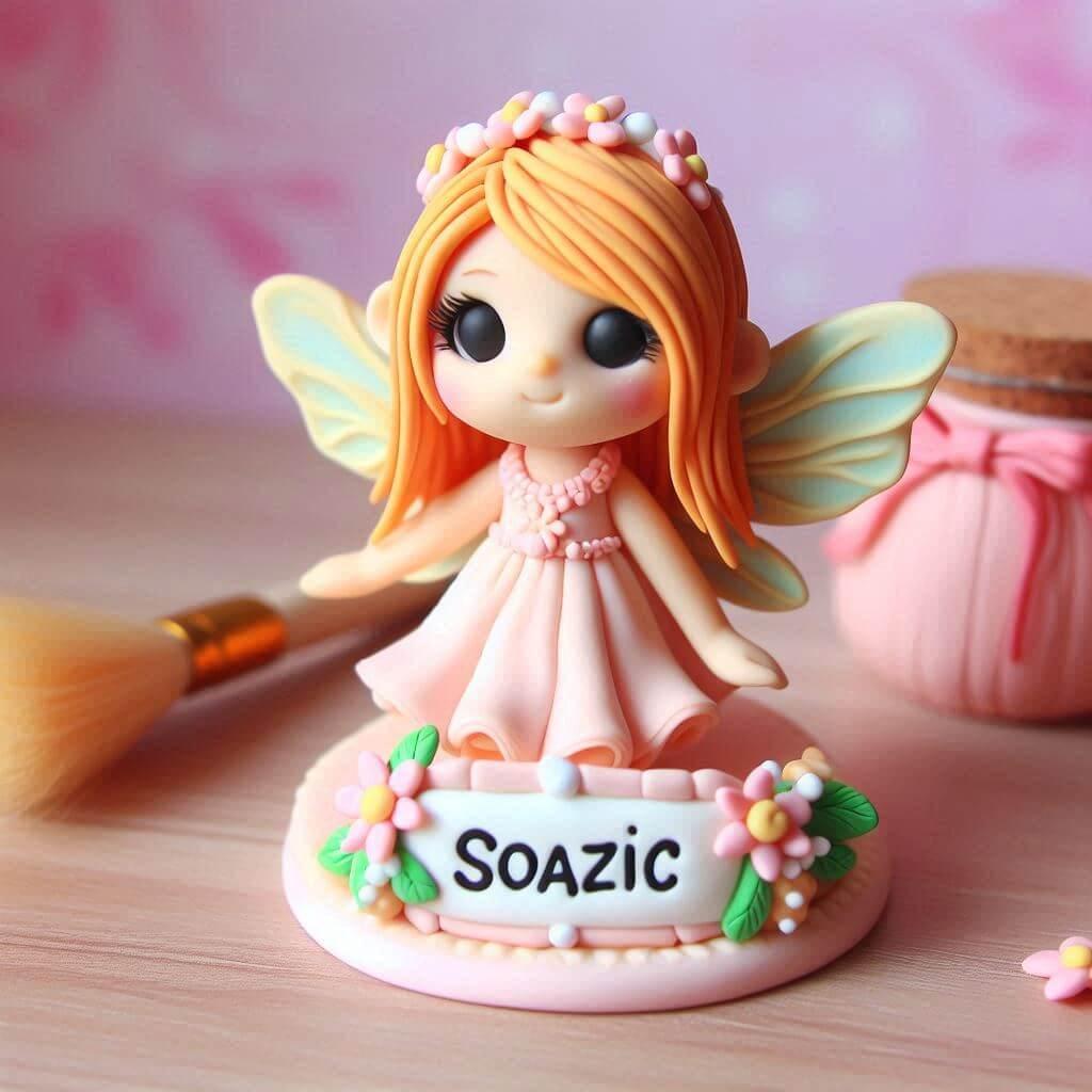 Figurine en fimo d une petite fille fee personnalise avec le prenom soazic