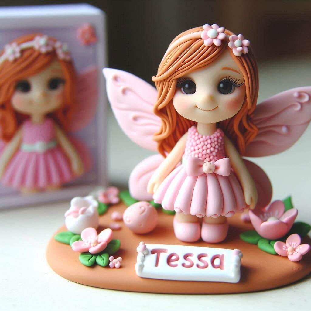 Figurine en fimo d une petite fille fee personnalise avec le prenom tessa
