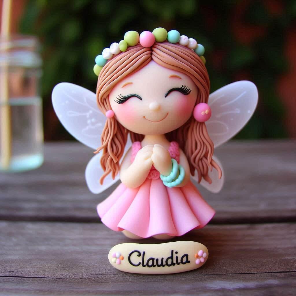 Figurine en fimo d une petite fille fee personnalisee avec le prenom claudia