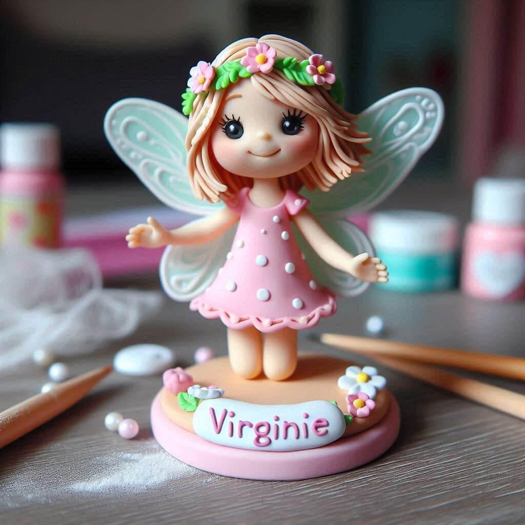 Figurine en fimo petite fee fille personnalisee avec le prenom virginie 1