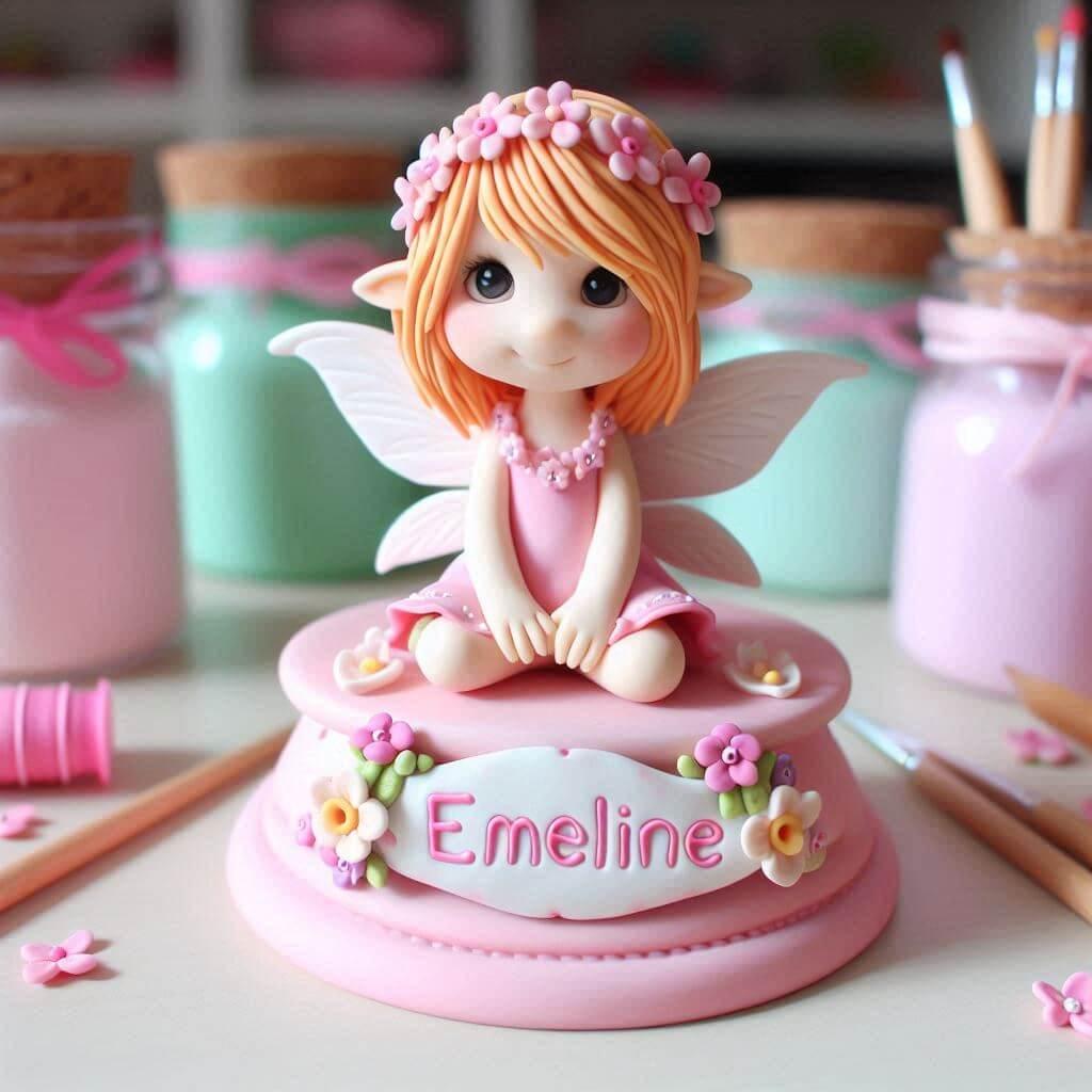 Figurine en fimo petite fille personnalisee avec le prenom emeline
