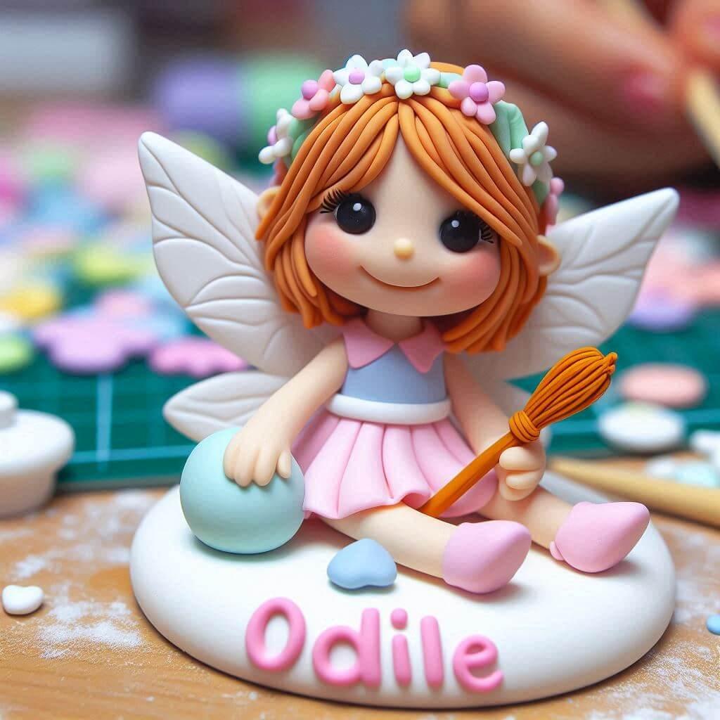 Figurine en fimo petite fille personnalisee avec le prenom odile
