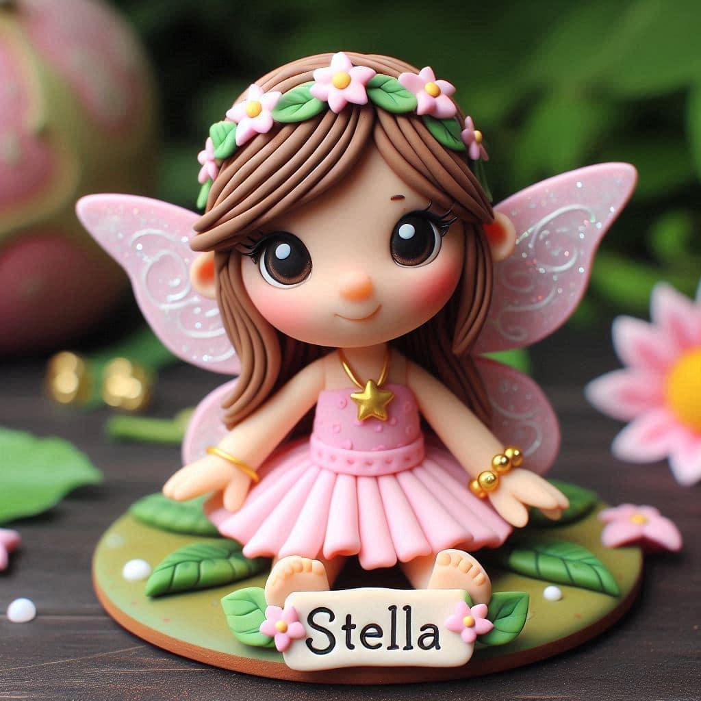 Figurine fille fee en fimo personnalisee avec le prenom stella