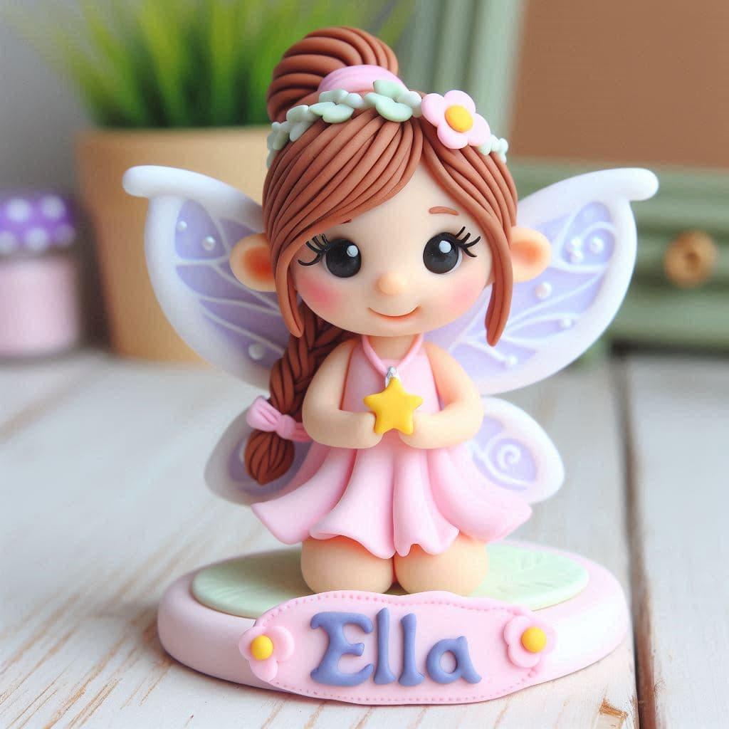 Figurine fimo fille fee personnalisee avec le prenom ella