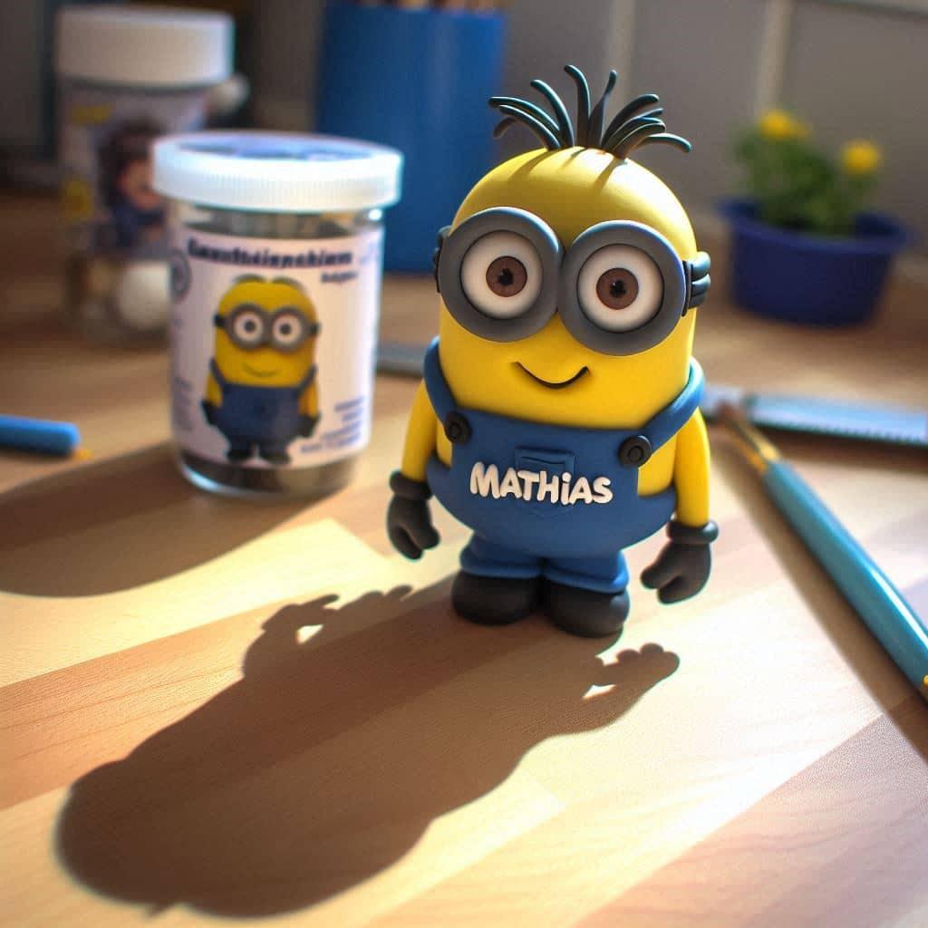 Figurine les minions en fimo personnalisee avec le prenom mathias