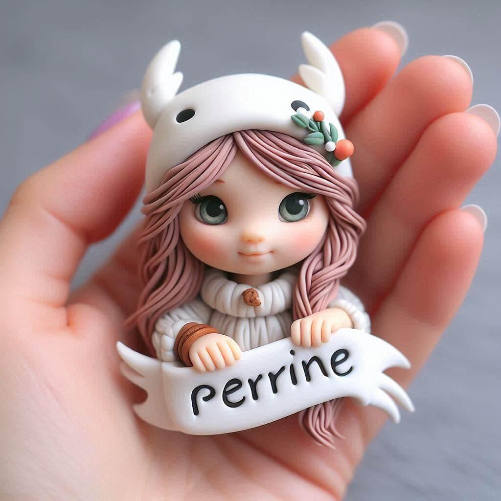 Figurine petite fille en fimo avec le prenom perrine