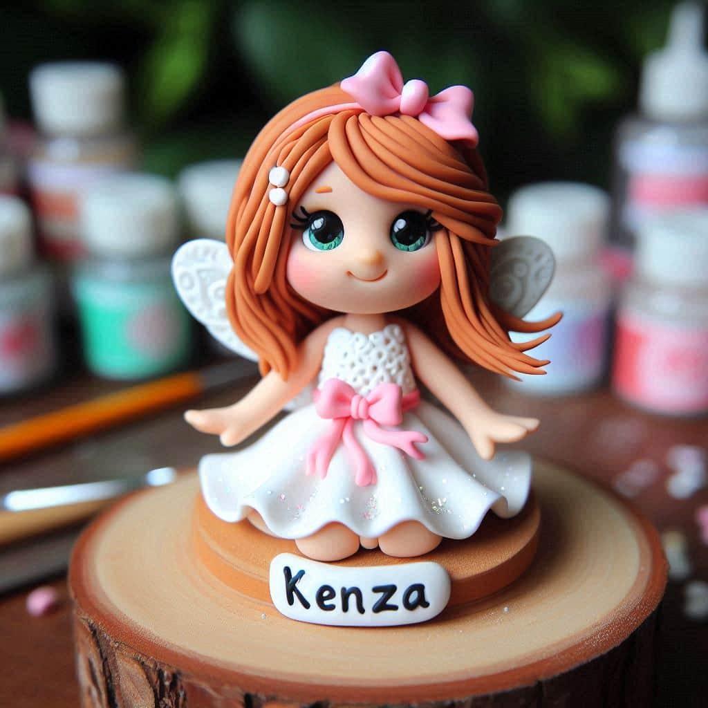 Figurine petite fille fee en fimo personnalisee avec le prenom kenza