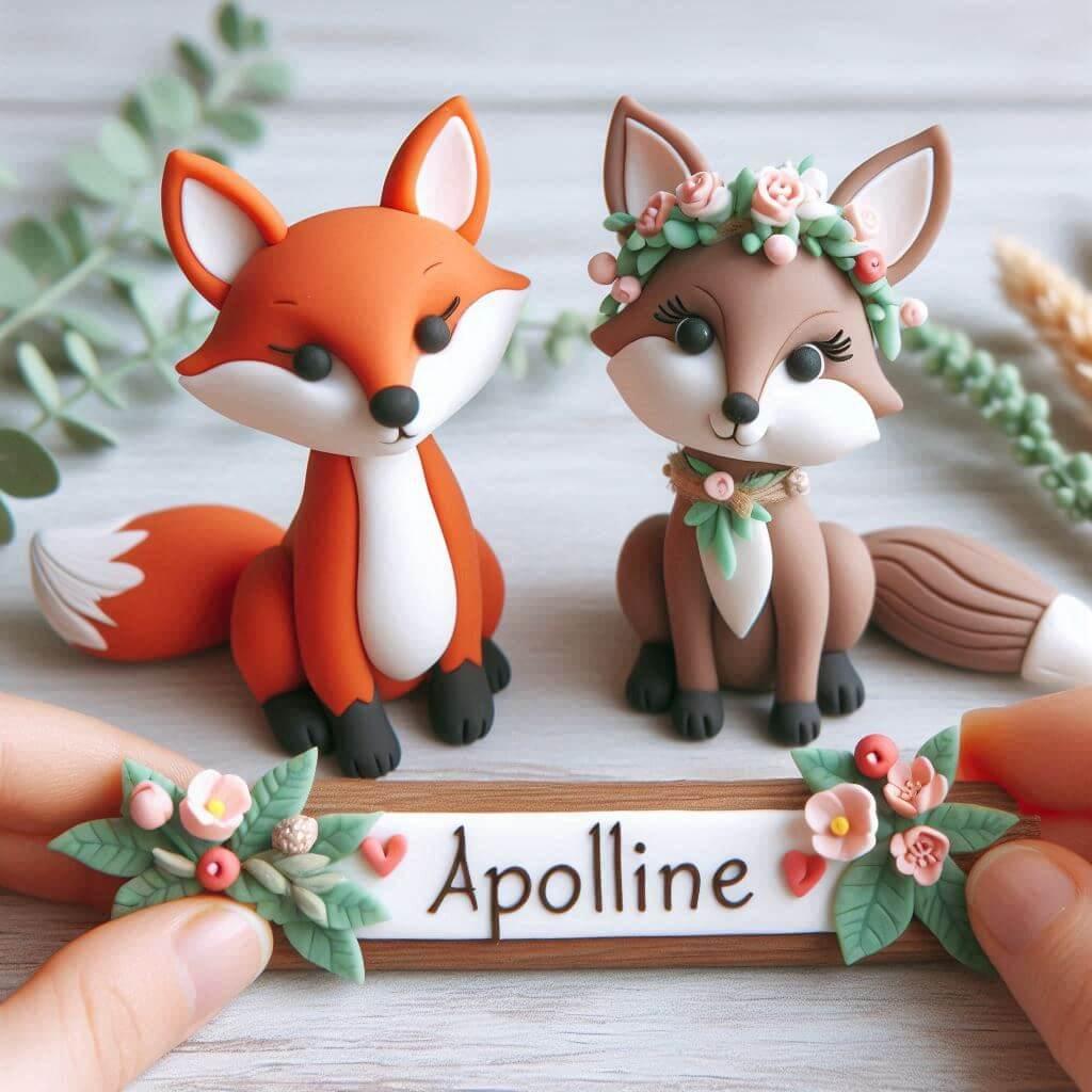 Figurines en fimo renard personnalisees avec le prenom apolline