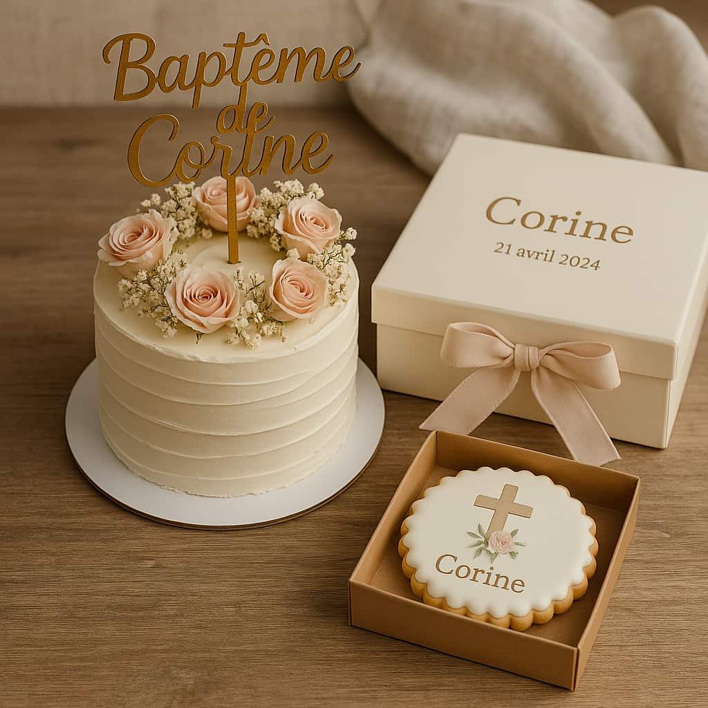 Gateaux personnalises bapteme avec le prenom corine coffret bapteme
