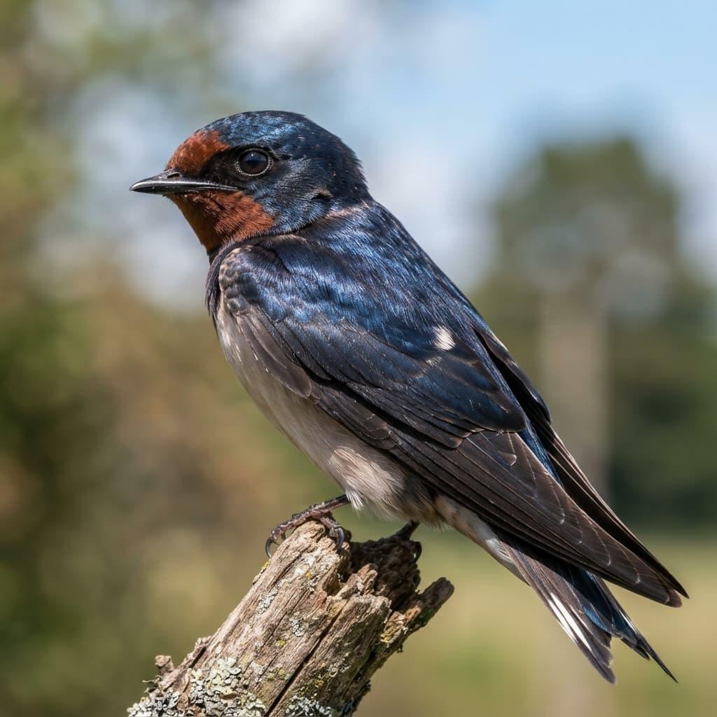 Hirondelle rustique perchee plumage bleu noir gorge rousse oiseau migrateur symbole de liberte et de renouveau 1