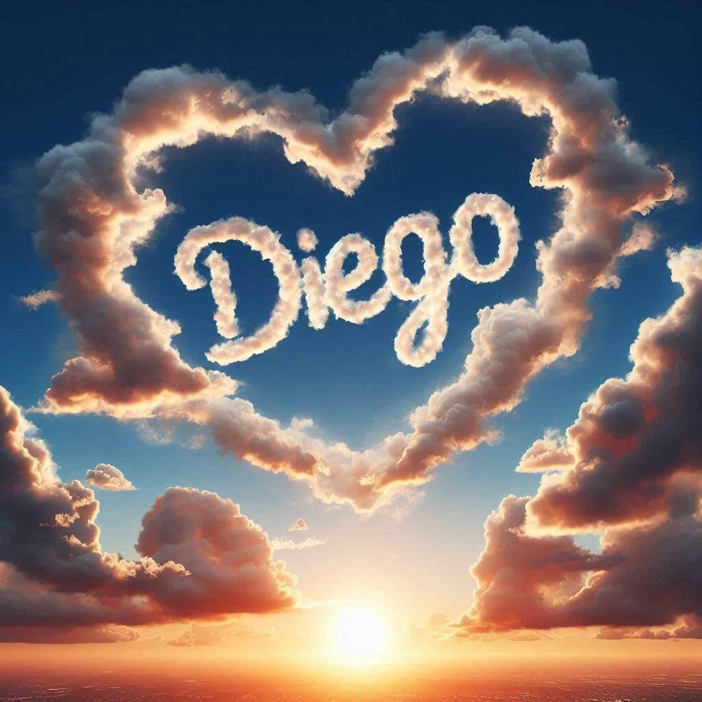 Illustration du prenom diego dans le ciel avec un coeur