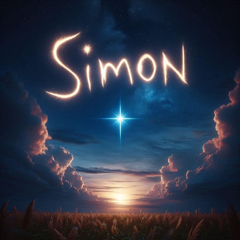 Illustration du prenom simon ecrit en francais dans le ciel avec une petite etoile