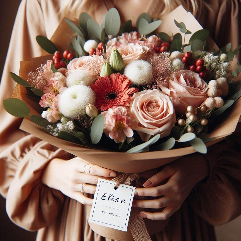 Joli bouquet de fleurs personnalise avec le prenom elise