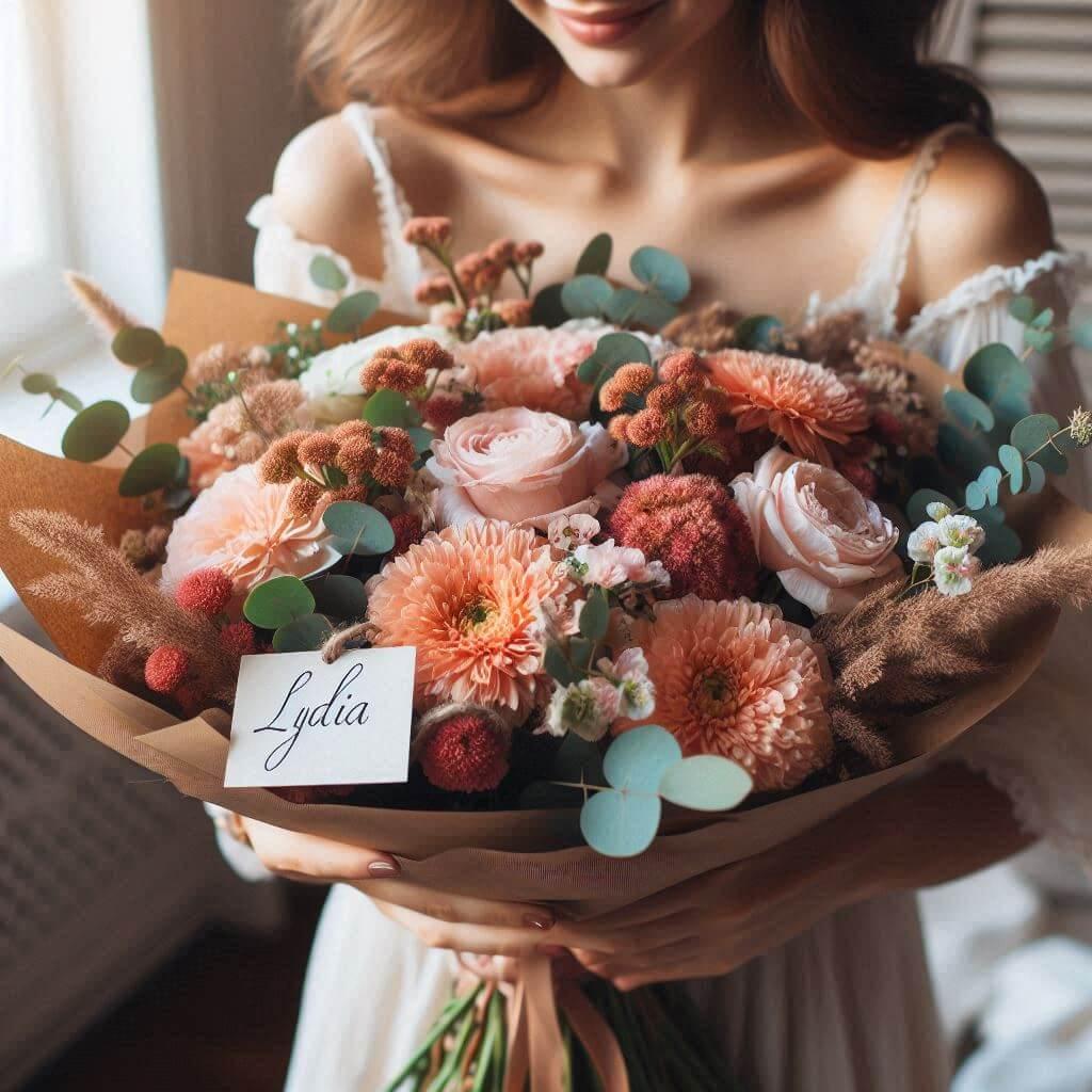 Joli bouquet de fleurs personnalise avec le prenom lydia