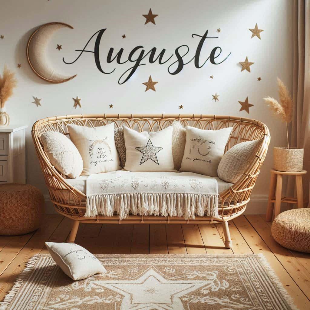 Jolie chambre deco boheme personnalise avec le prenom auguste