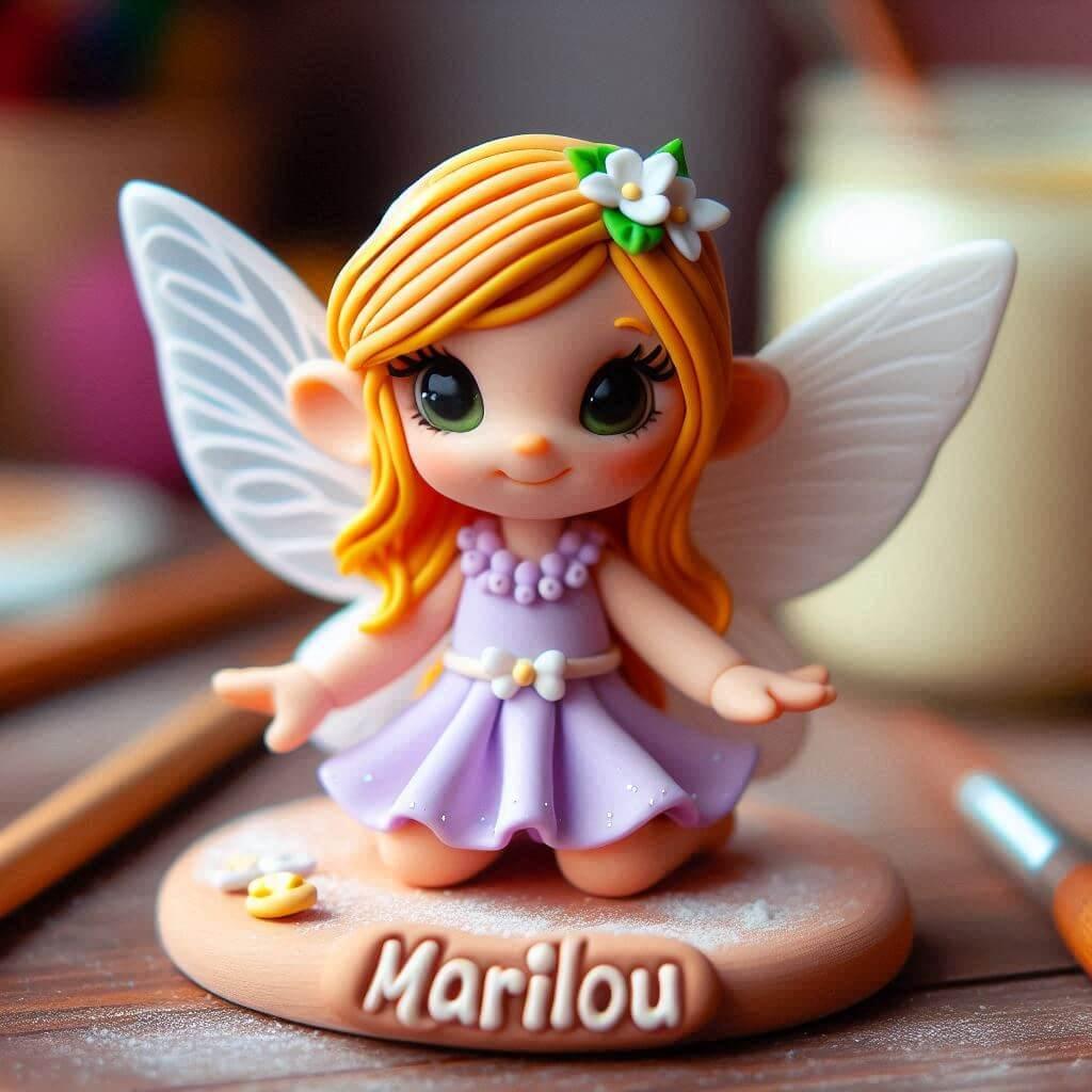 Jolie figurine en fimo d une petite fee personnalise avec le prenom marilou