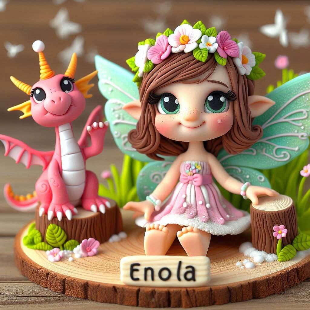 Jolie figurine en fimo d une petite fille fee dragon personnalise avec le prenom enola