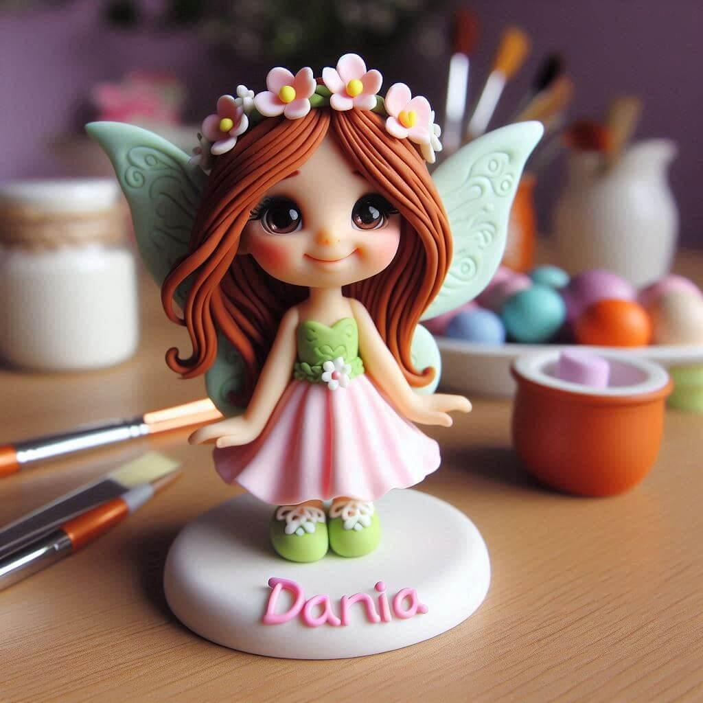 Jolie figurine en fimo d une petite fille fee personnalise avec le prenom dania