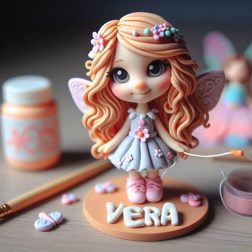 Jolie figurine en fimo d une petite fille fee personnalise avec le prenom vera