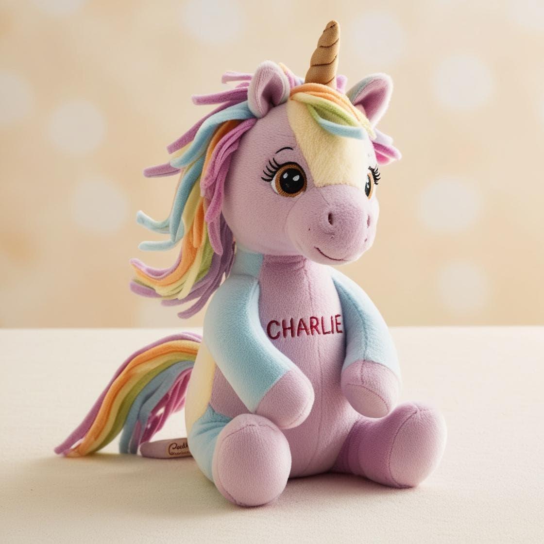 Jolie peluche licorne personnalisee avec le prenom charlie