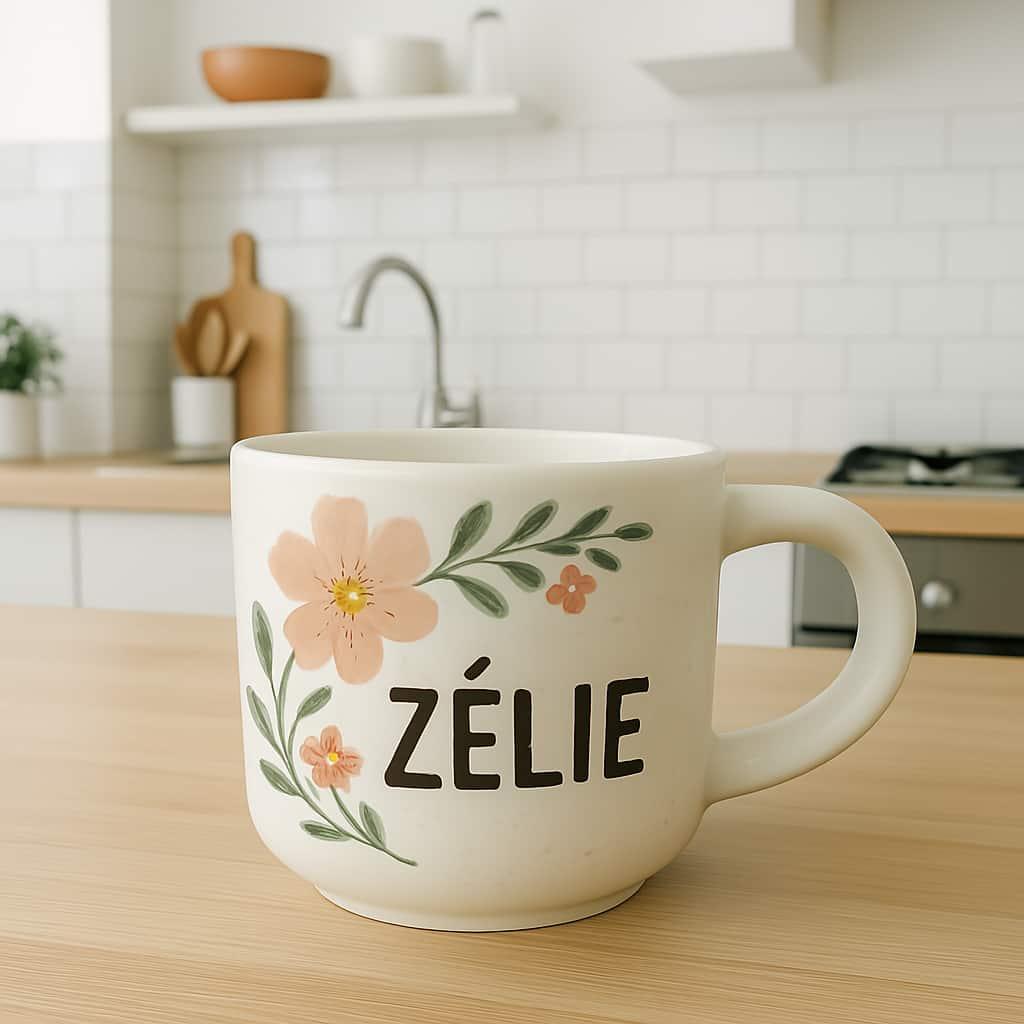 Jolie tasse avec le prenom zelie motifs fleuris