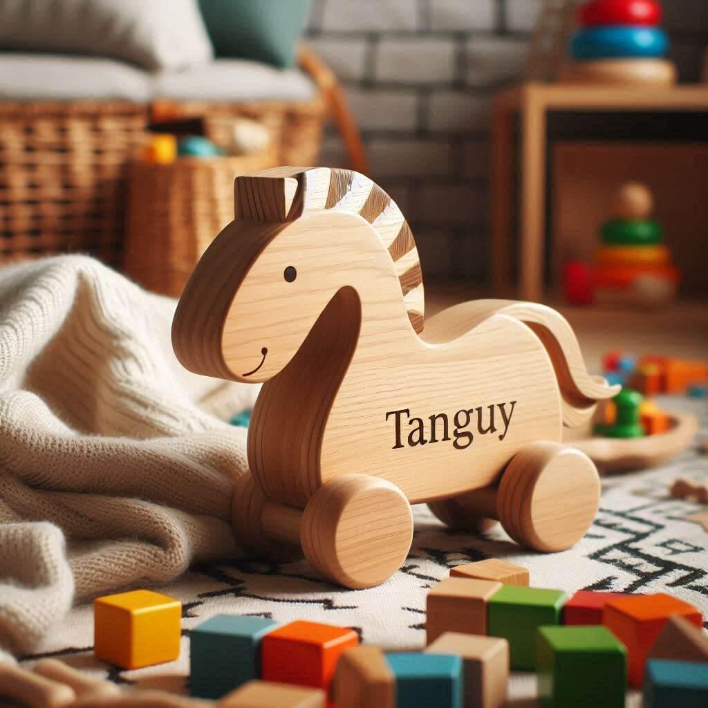 Jouet en bois avec le prenom tanguy