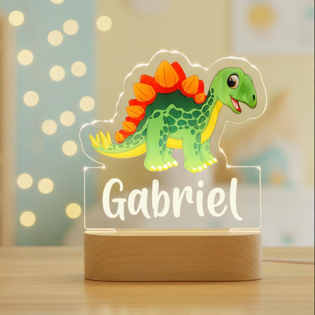 Lampe acrylique personnalisable pour enfant theme dinosaure gabriel