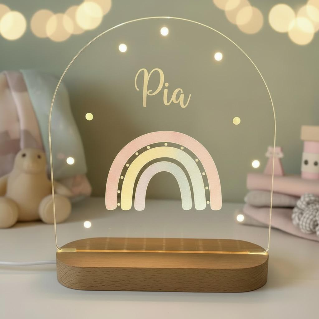 Lampe décorative affichant le prénom Pia dans une chambre d'enfant