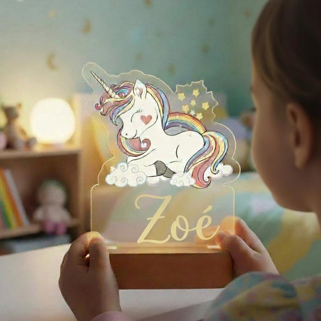 Lampe licorne personnalisée avec le prénom Zoé