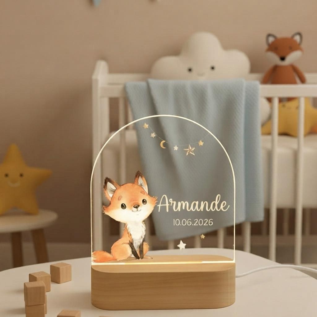 Lampe renard personnalisée au prénom Armande