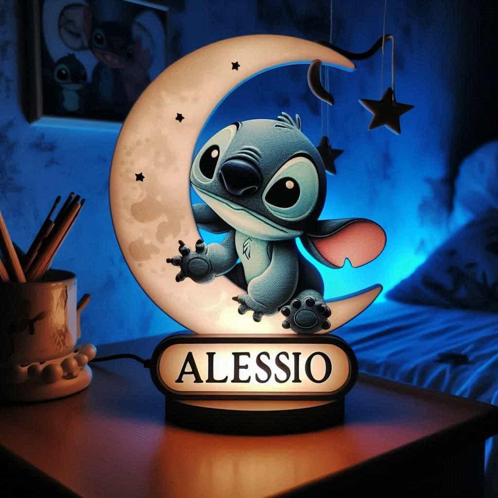 Lampe stitch pour enfant personnalise avec le prenom alessio