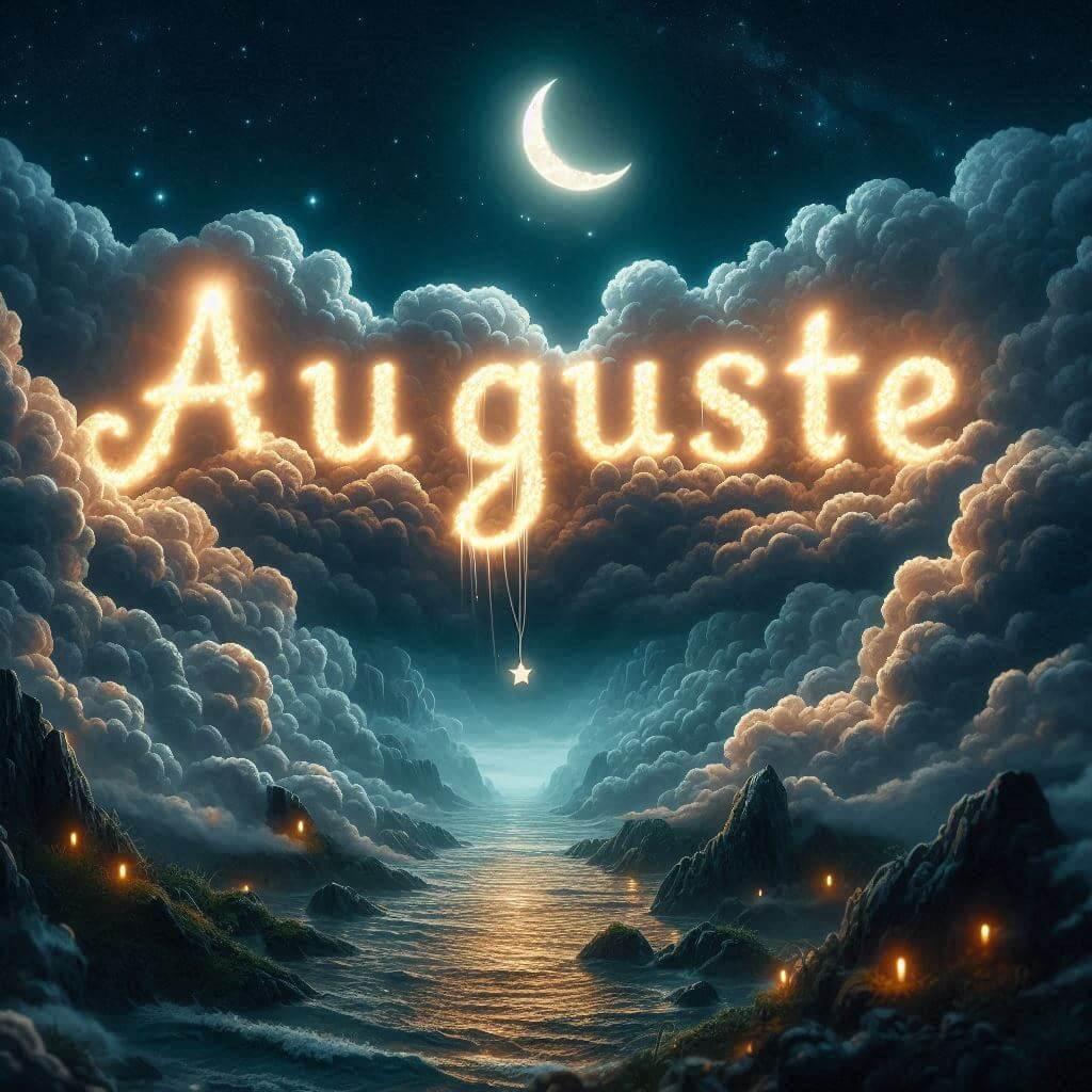 Le prenom auguste ecrit dans les nuages avec une petite etoile allumee 1
