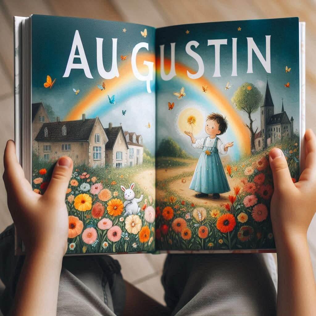 Le prenom augustin ecrit sur un livre de conte pour enfant