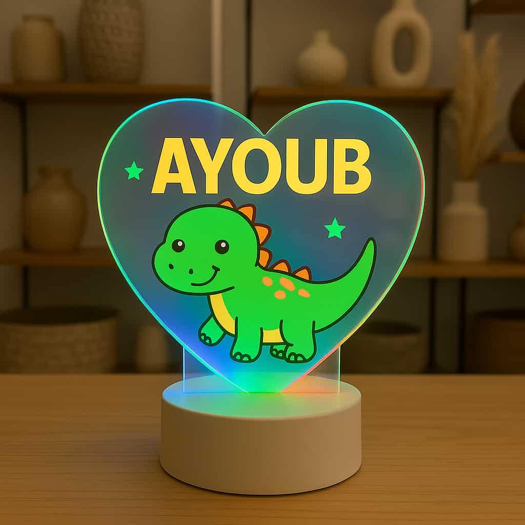 Le prenom ayoub veilleuse theme dinosaure colore