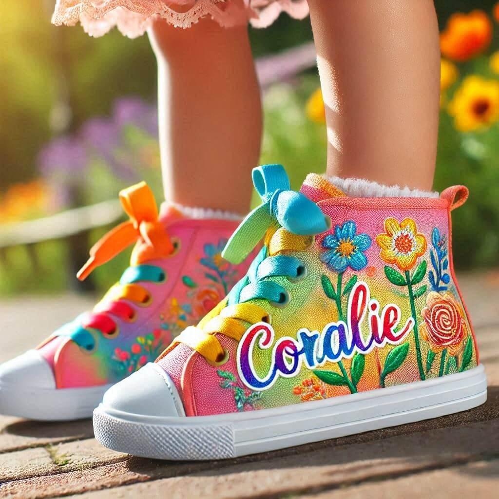 Le prenom coralie ecrit sur des baskets de petite fille 1