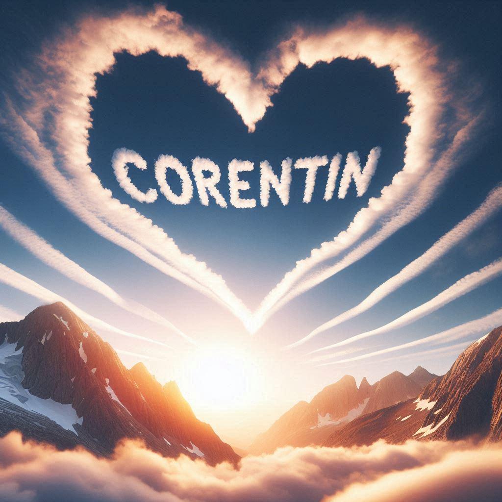 Le prenom corentin ecrit dans le ciel dans les nuages dans un coeur