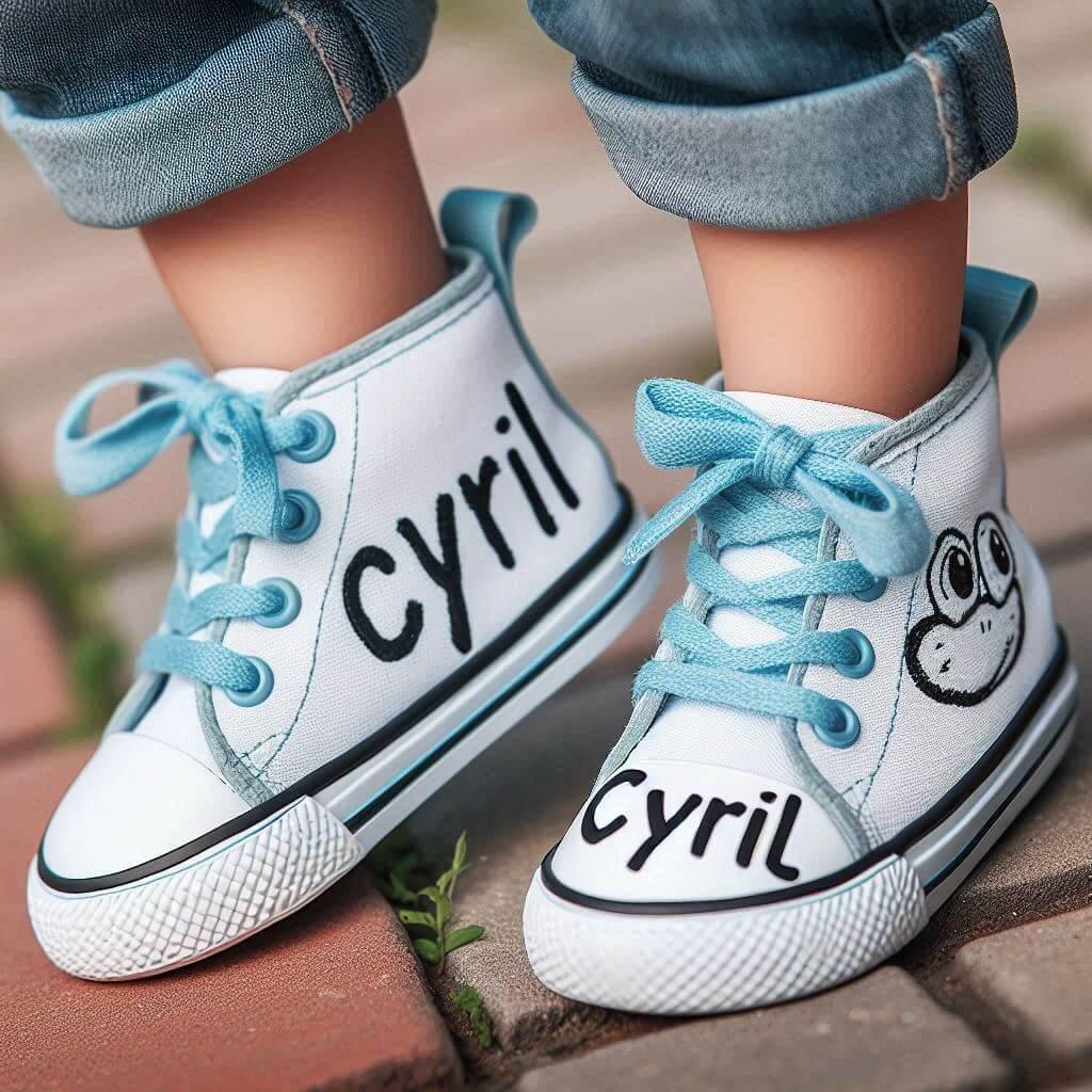 Le prenom cyril ecrit sur des baskets