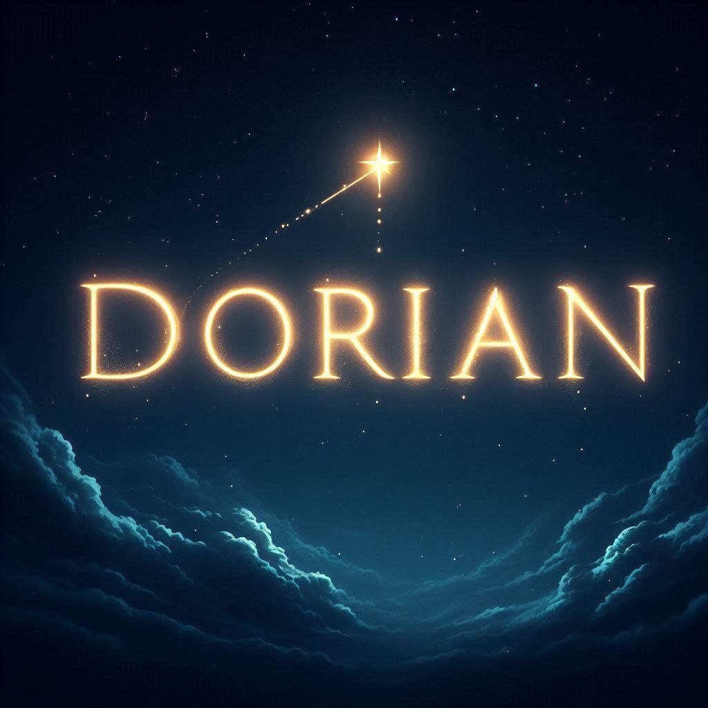 Le prenom dorian ecrit dans le ciel avec une petite etoile allumee